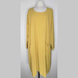 BEST TAILOR Yellow Midi Dress Size 1X Patch Pocket Long Sleeve Lagenlook Relaxed
